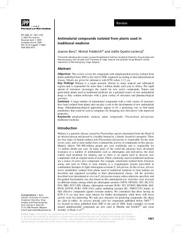 Antimalarial compounds isolated from plants used in traditional