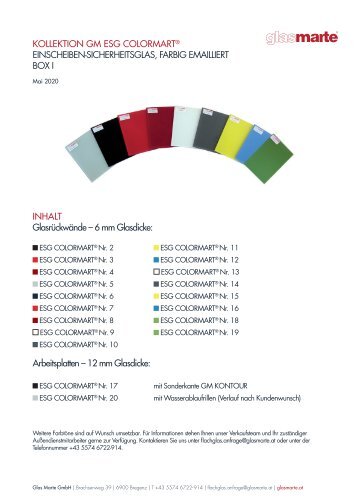 ESG COLORMART Glaskollektion - Informationsblatt