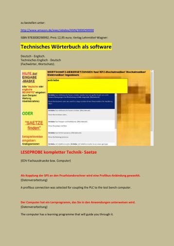 deutsch-englisch Texte: Leseproben zu edv/ Sensoren/ Technik/ Werkzeugmaschinen (wortschatz mechatroniker