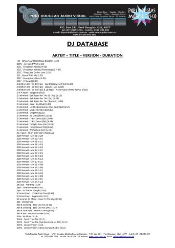 DJ DATABASE - Port Douglas Audio Visual