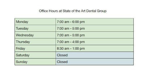 Office Hours at State of the Art Dental Group, Rockville MD