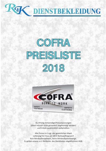 2018 Cofra Verkaufspreisliste
