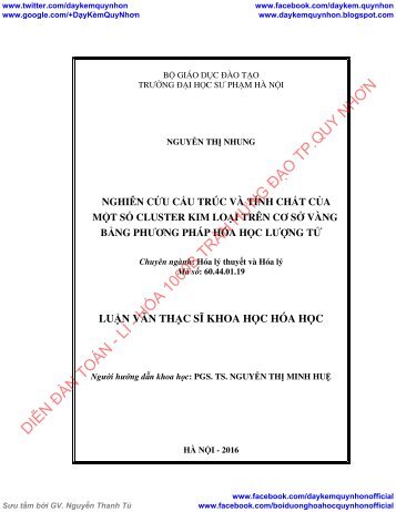 Nghiên cứu cấu trúc và tính chất của một số cluster kim loại trên cơ sở vàng bằng phương pháp hóa học lượng tử