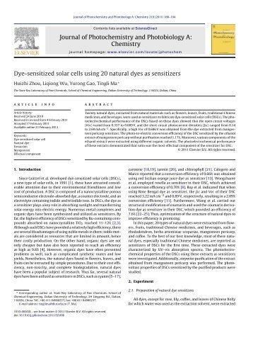 Dye-sensitized solar cells using 20 natural dyes as sensitizers