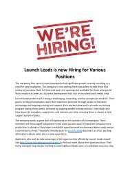 Launch Leads is now Hiring for Various Positions
