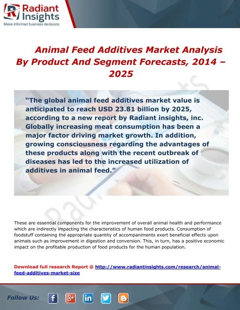 Animal Feed Additives Market Growth, Trends and Analysis Report To 2014 - 2025