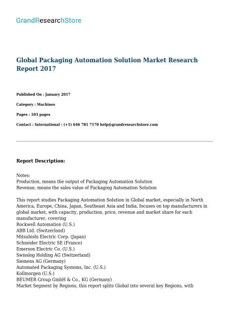 Global Packaging Automation Solution Market Research Report 2017