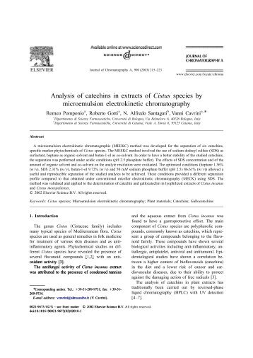 Analysis of catechins in extracts of Cistus species