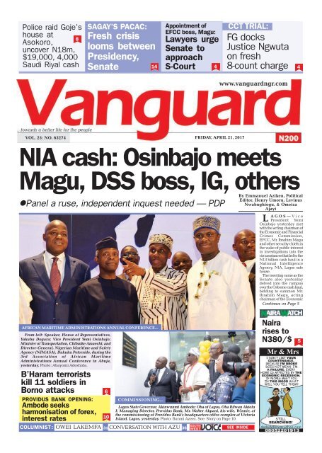21042017 - NIA cash: Osinbajo meets Magu, DSS boss, IG, others