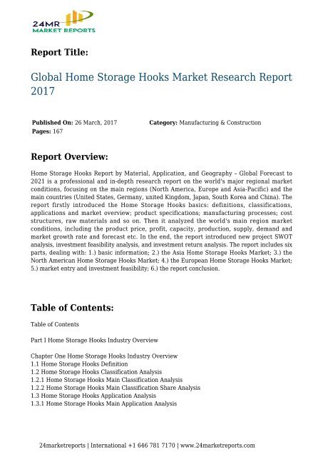 Global Home Storage Hooks Market Research Report 2017