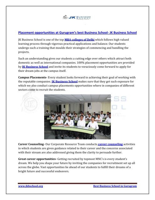 Placement opportunities at Gurugram’s best Business School- JK Business School