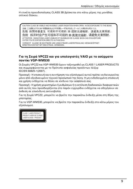 Sony VPCZ21M9E - VPCZ21M9E Documents de garantie Grec