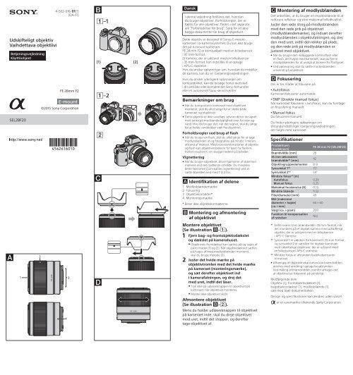 Sony SEL28F20UWC - SEL28F20UWC Istruzioni per l'uso Danese