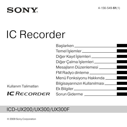 Sony ICD-UX300 - ICD-UX300 Istruzioni per l'uso Turco