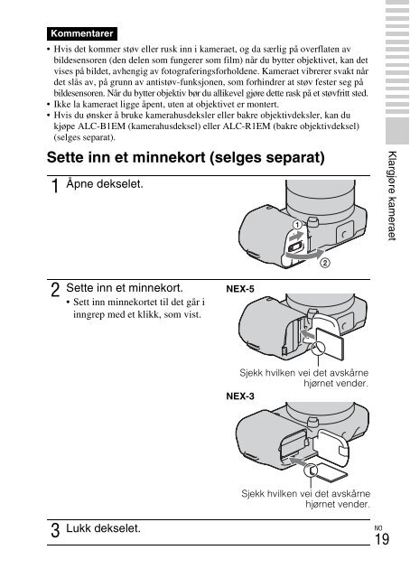 Sony NEX-3K - NEX-3K Consignes d&rsquo;utilisation Norv&eacute;gien