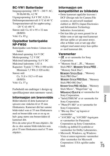 Sony NEX-3K - NEX-3K Consignes d&rsquo;utilisation Norv&eacute;gien