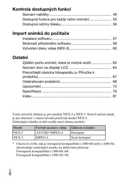 Sony NEX-3K - NEX-3K Mode d'emploi Tch&egrave;que