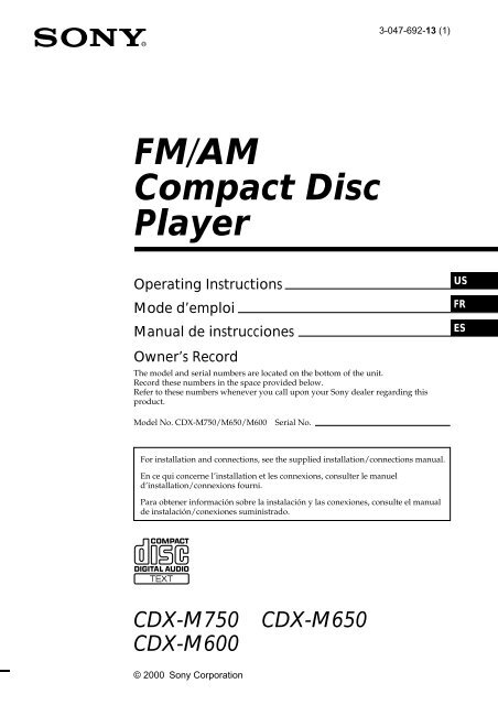 Sony CDX-M750 - CDX-M750 Consignes d&rsquo;utilisation Espagnol