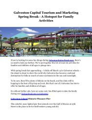 Galveston Capital Tourism and Marketing Spring Break - A Hotspot for Family Activities