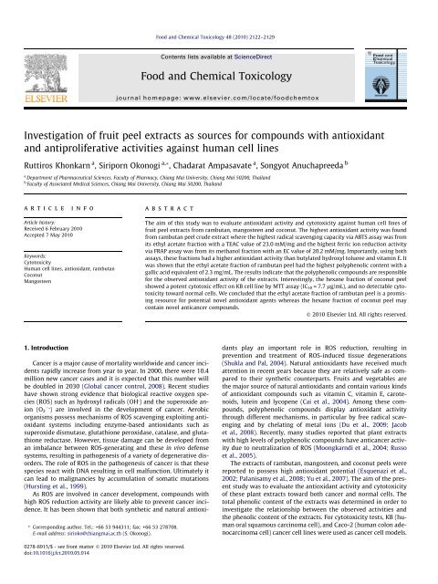 Investigation of fruit peel extracts as sources for ... - ThaiScience