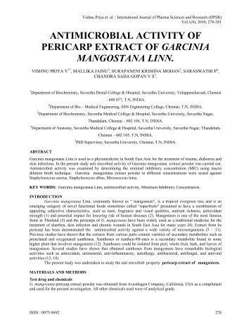 antimicrobial activity of pericarp extract of garcinia mangostana linn.