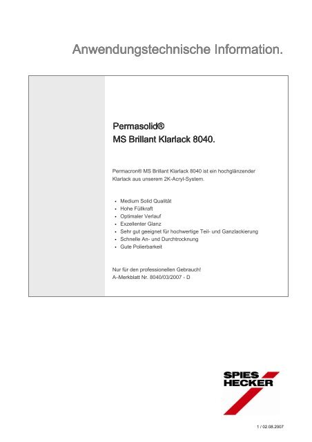 Permasolid® MS Brillant Klarlack 8040 - CH Coatings AG