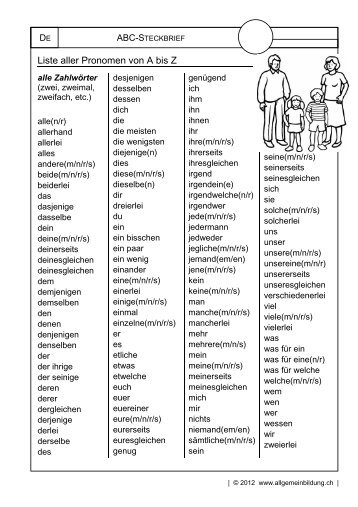 Liste aller Pronomen von A bis Z