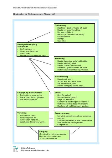 Redemittel für Diskussionen A2