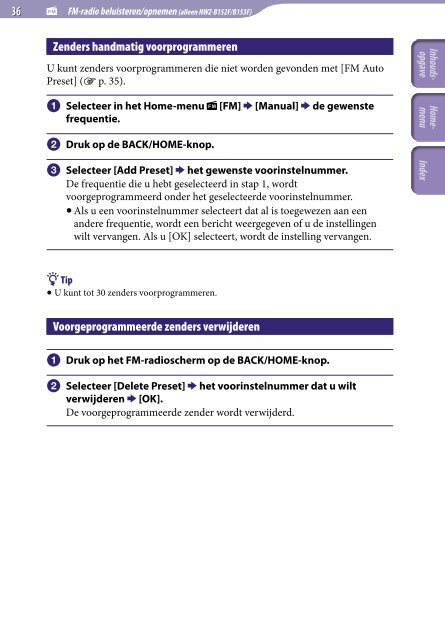 Sony NWZ-B153F - NWZ-B153F Consignes d&rsquo;utilisation N&eacute;erlandais