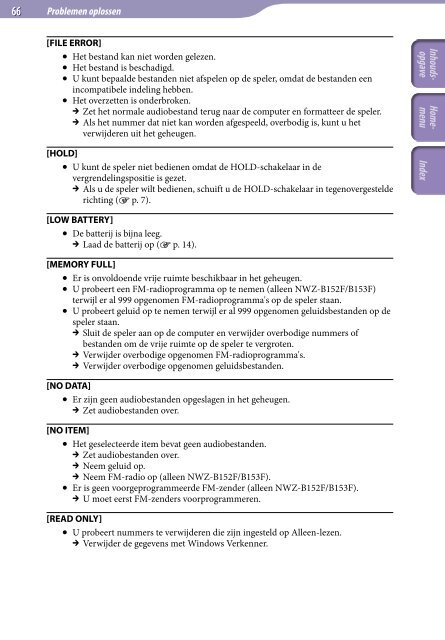 Sony NWZ-B153F - NWZ-B153F Consignes d&rsquo;utilisation N&eacute;erlandais