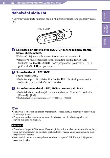 Sony NWZ-B153F - NWZ-B153F Consignes d&rsquo;utilisation Tch&egrave;que