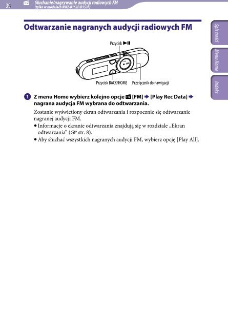 Sony NWZ-B153F - NWZ-B153F Consignes d&rsquo;utilisation Polonais