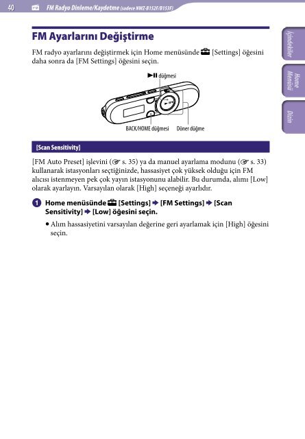 Sony NWZ-B153F - NWZ-B153F Consignes d&rsquo;utilisation Turc