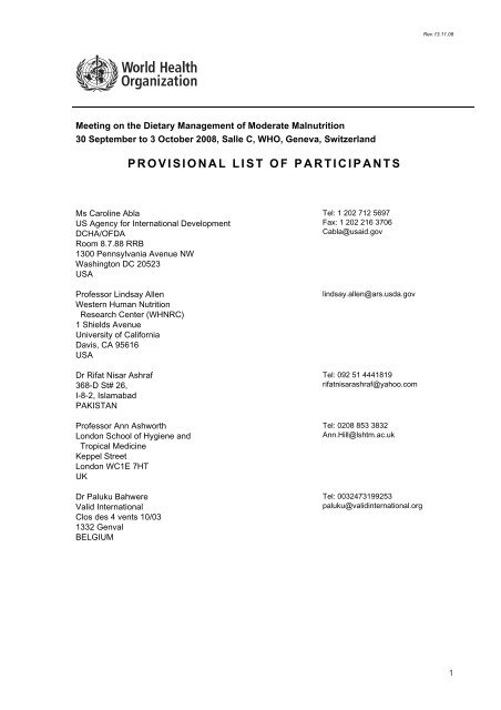 Provisional list of participants