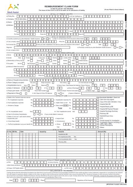Reimbursement claim form Reimbursement claim form