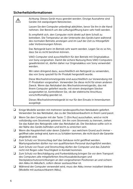 Sony SVT1313Z1R - SVT1313Z1R Documents de garantie Allemand