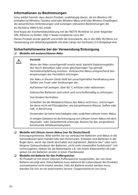 Sony SVT1313Z1R - SVT1313Z1R Documents de garantie Allemand