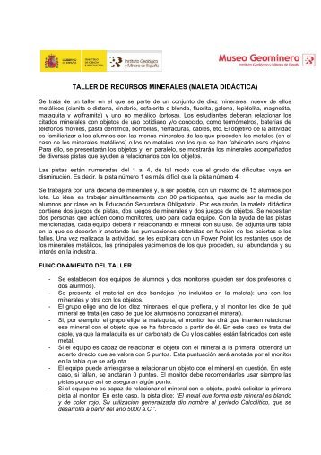 TALLER DE RECURSOS MINERALES (MALETA DIDÁCTICA)