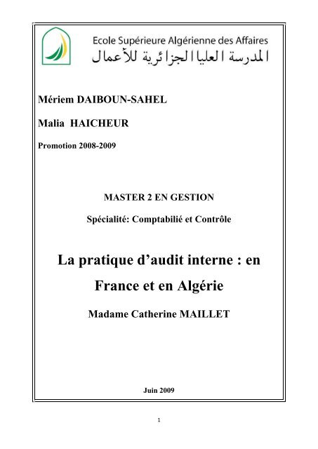 Exemple De Sujet De MÃ©moire En Audit Et Controle De Gestion  itamasd