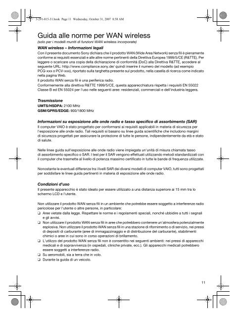 Sony VGN-BX61XN - VGN-BX61XN Documents de garantie Italien