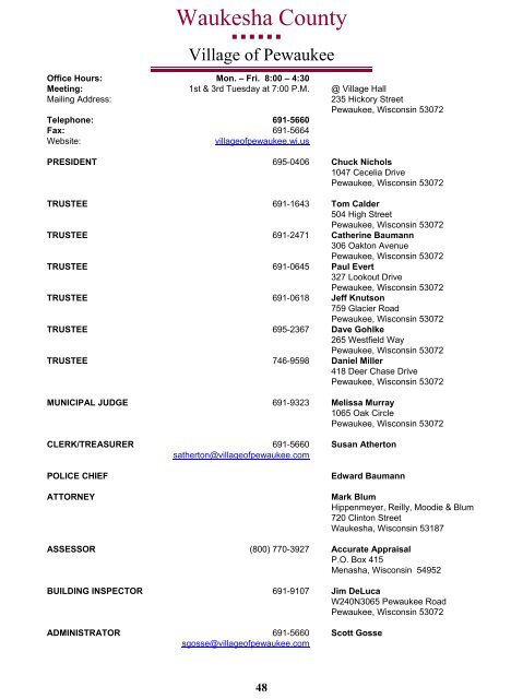 Municipal Directory - Waukesha County