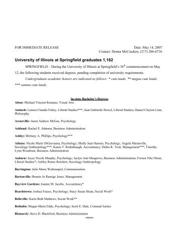University of Illinois at Springfield graduates 1,162