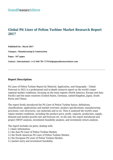 Global Pit Liner of Pelton Turbine Market Research Report 2017