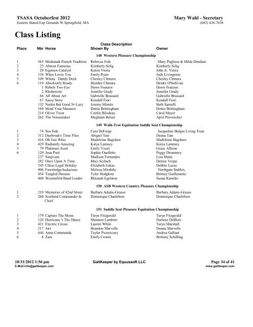 Class Listing - Twin State American Saddlebred Assoc