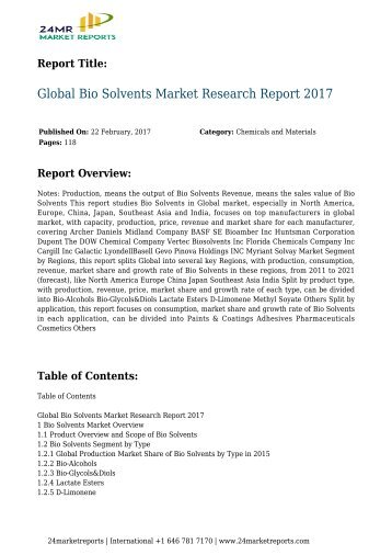 Global Bio Solvents Market Research Report 2017
