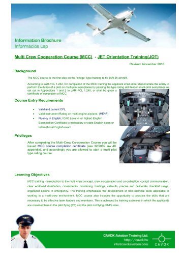 Multi Crew Cooperation Course (MCC) - CAVOK Aviation Training Ltd.