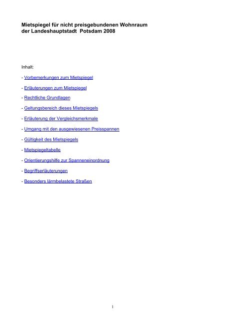 Mietspiegel für die Landeshauptstadt Potsdam ... - Mietspiegelportal