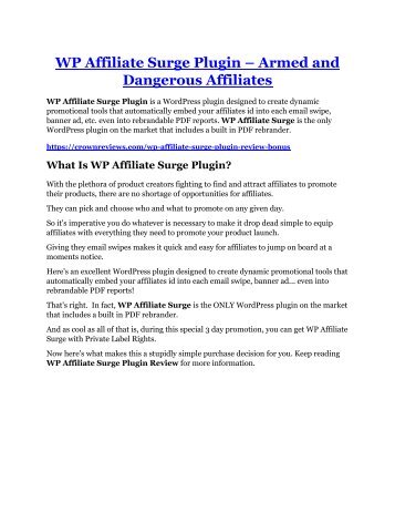 WP Affiliate Surge Plugin review and $26,900 bonus - AWESOME!