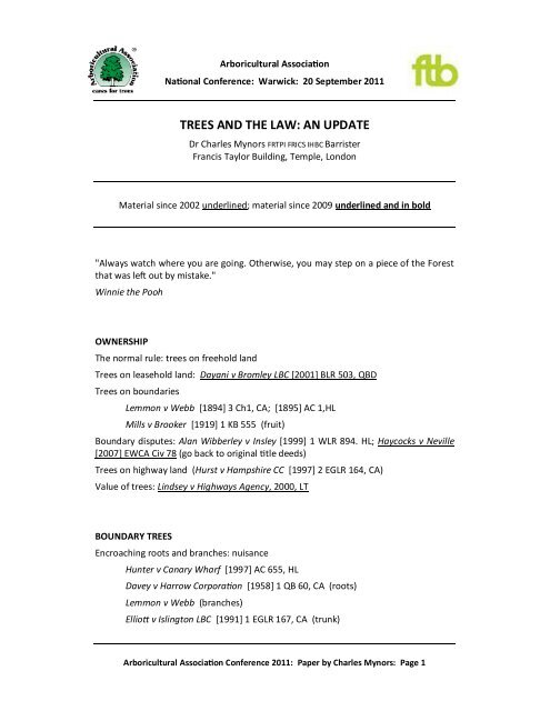 TREES AND THE LAW: AN UPDATE - Arboricultural Association
