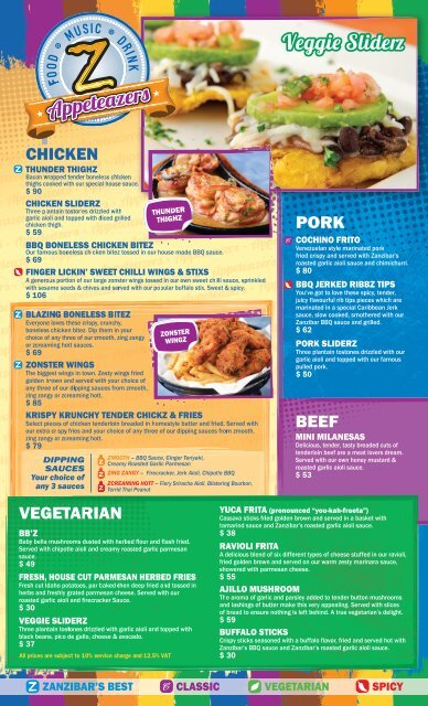 Zanzibar menu deals